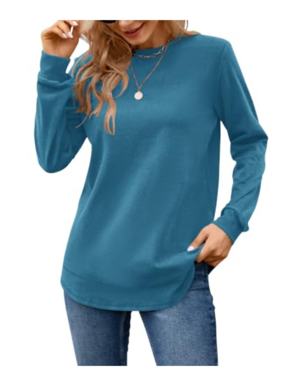 Womens Casual Crewneck Sweatshirt Long Sleeve Loose Fit Tunic Pullover